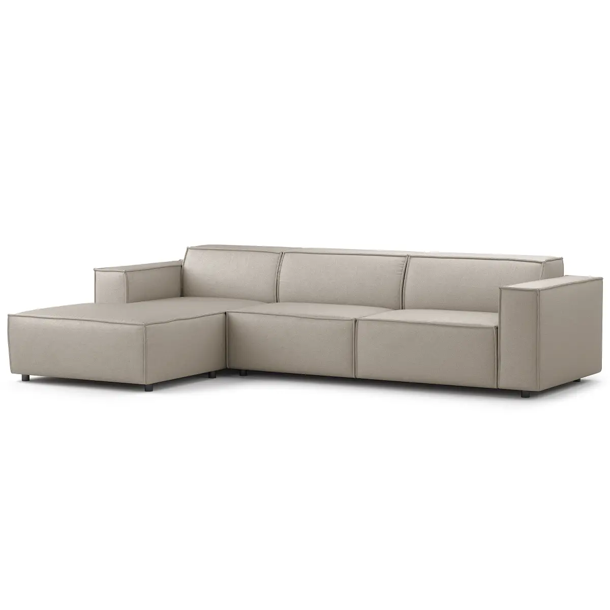 Ecksofa mit Longchair Grau Webstoff Liane | Beige