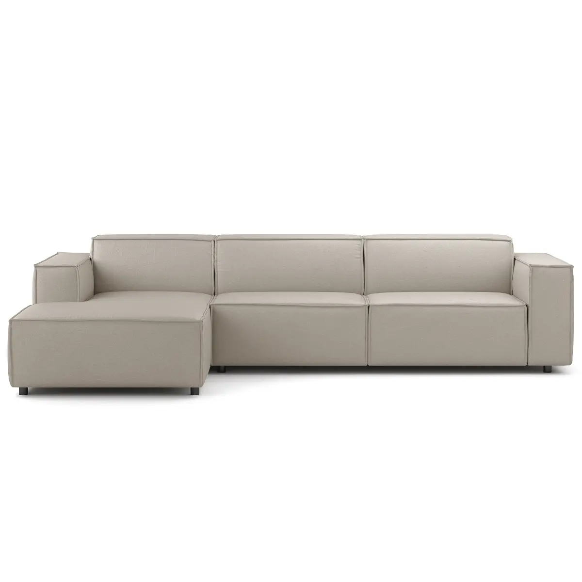 Ecksofa mit Longchair Grau Webstoff Liane | Beige