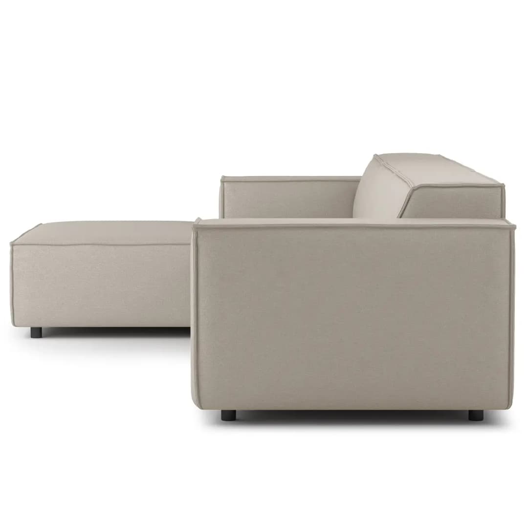 Ecksofa mit Longchair Grau Webstoff Liane | Beige
