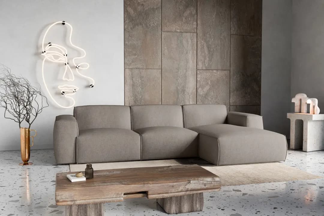 Studio Copenhagen Ecksofa mit Schlaffunktion Grau Chenille Holda