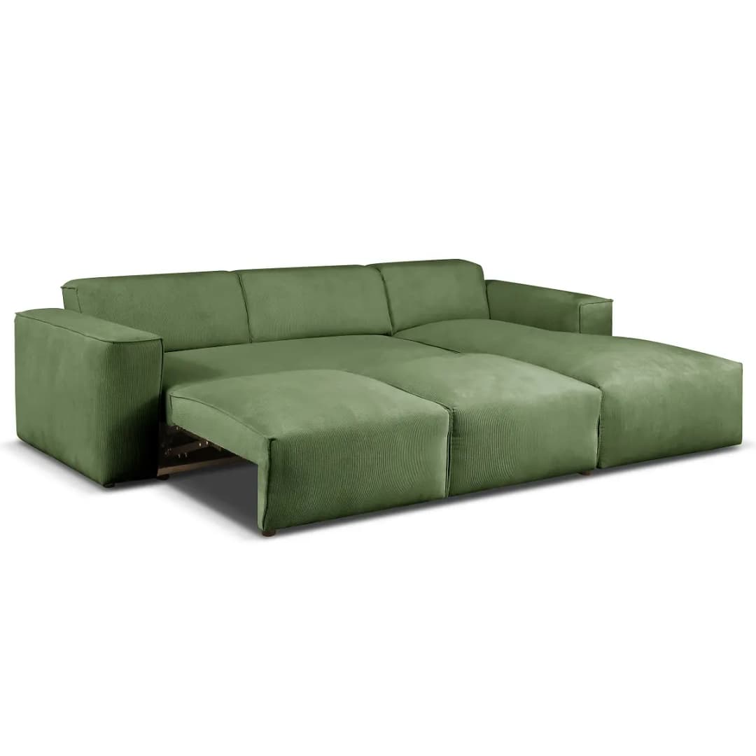 Ecksofa mit Schlaffunktion Grün Cordstoff Fjella | Grün