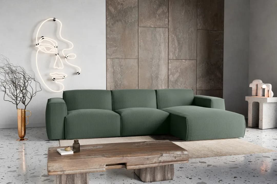 Ecksofa mit Schlaffunktion Grün Cordstoff Fjella | Grün
