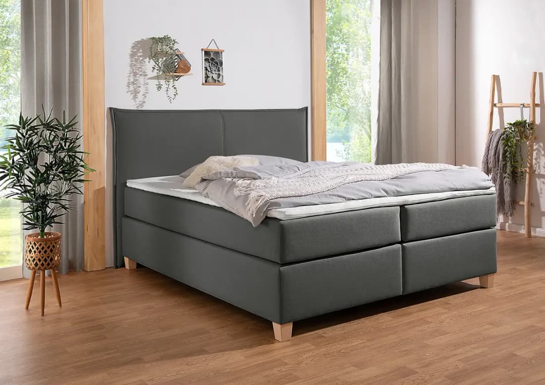 Norrwood Boxspringbett Flyndra 180 x 200cm Flachgewebe Jacira Grau H3