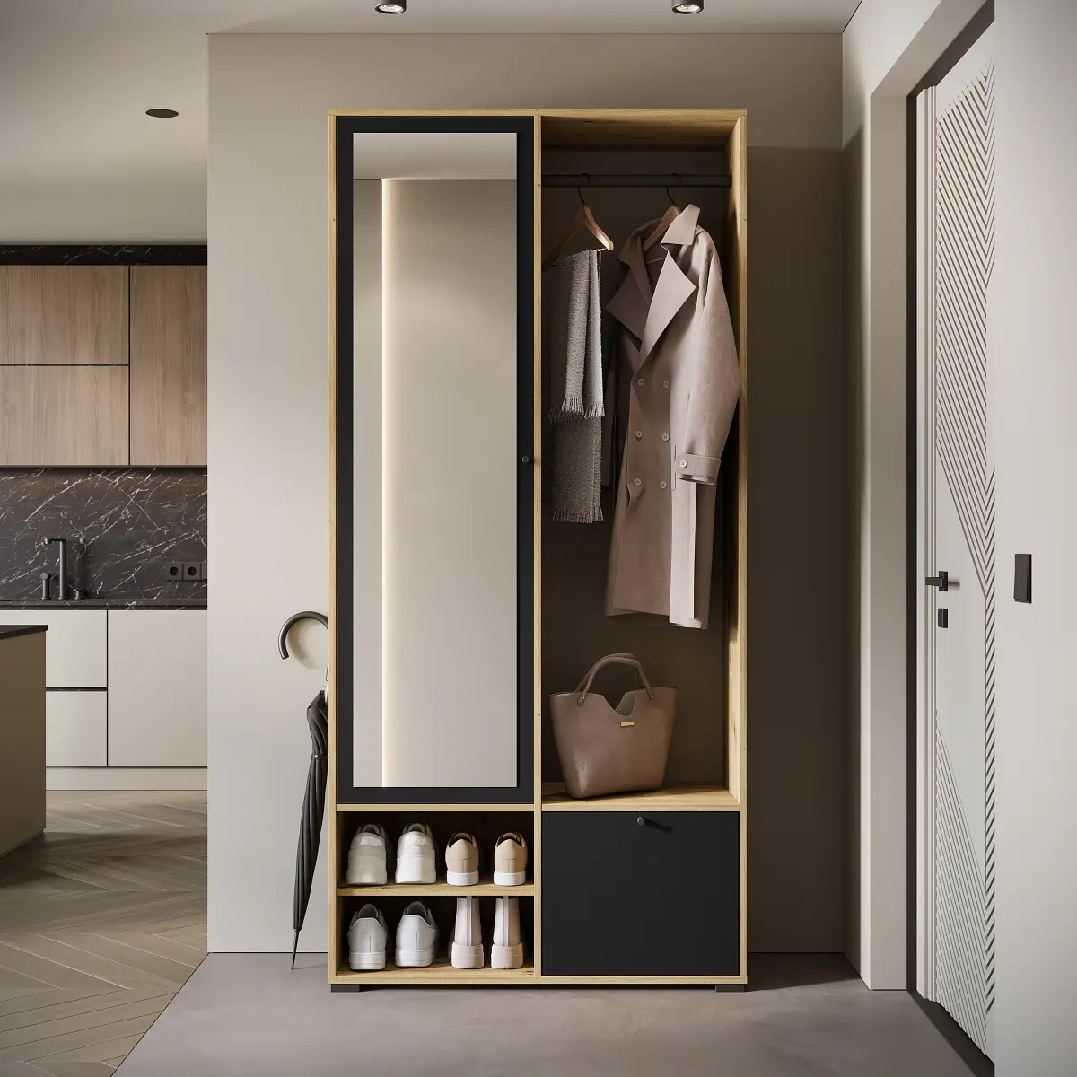 Kompaktgarderobe Tortal | Holztöne