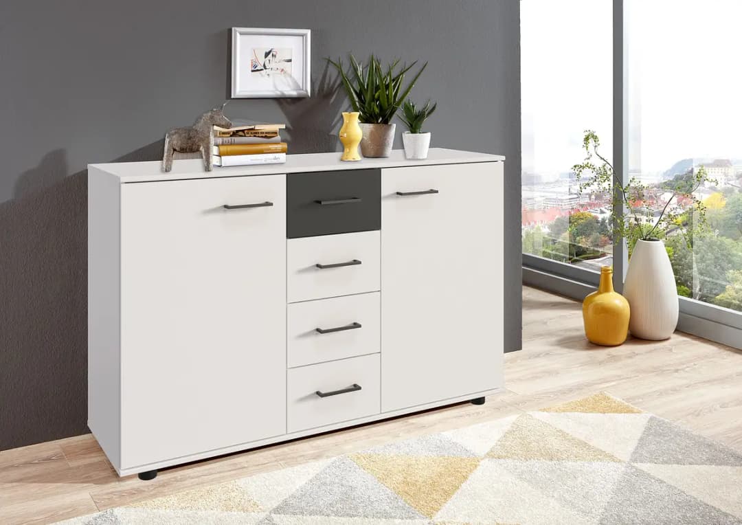 Kommode Tibet 130cm Weiß/Graphit | Weiß