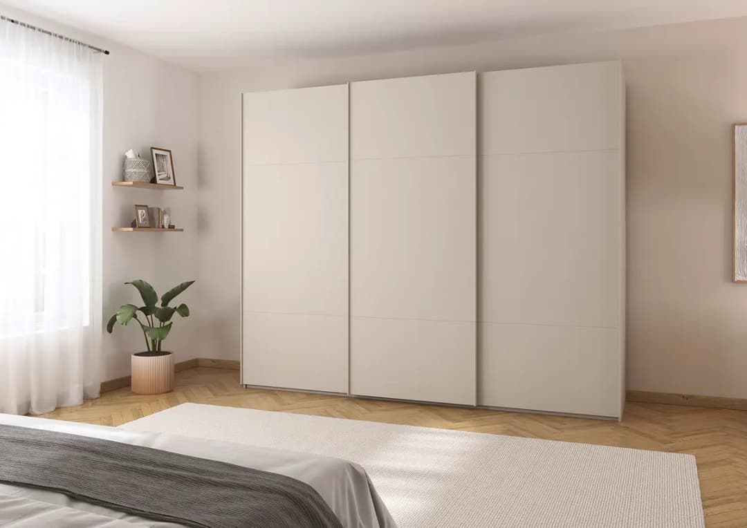 Schwebetürenschrank Covalo 271cm Beige/Champagner Beige ohne