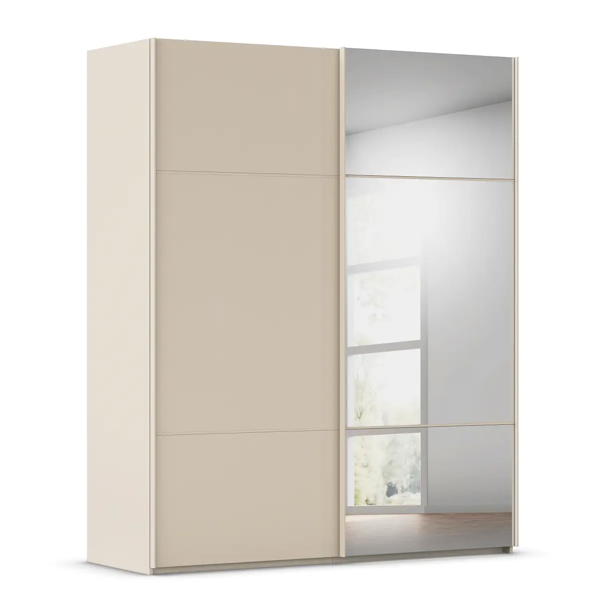Schwebetürenschrank Covalo 181cm Beige/Champagner mit Spiegeltür