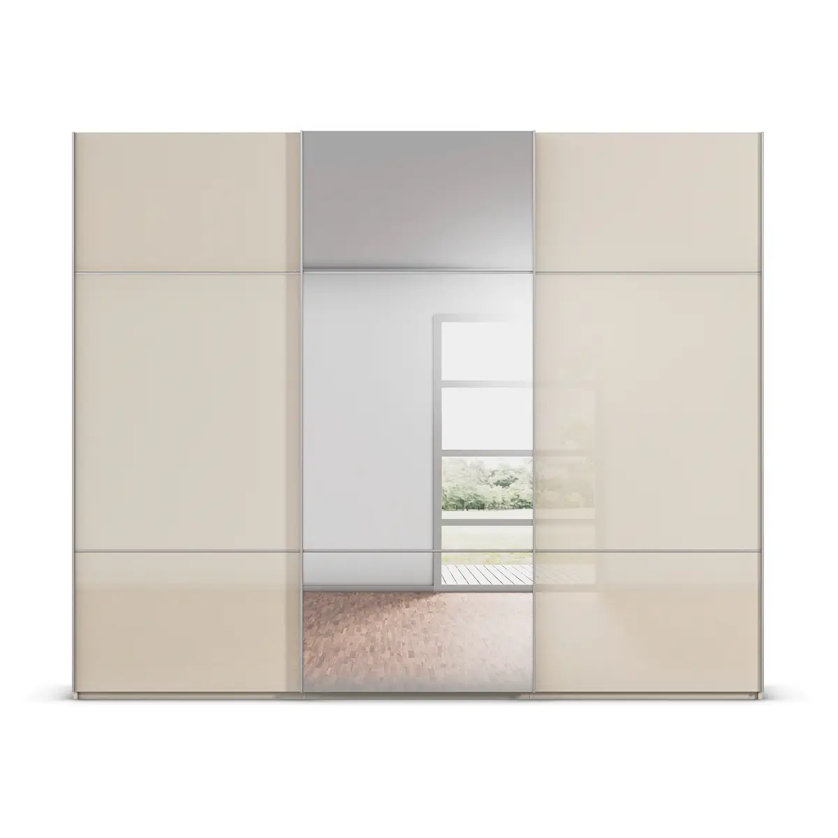 rauch Orange Schwebetürenschrank Covalo mit Glasfront 242cm | Beige