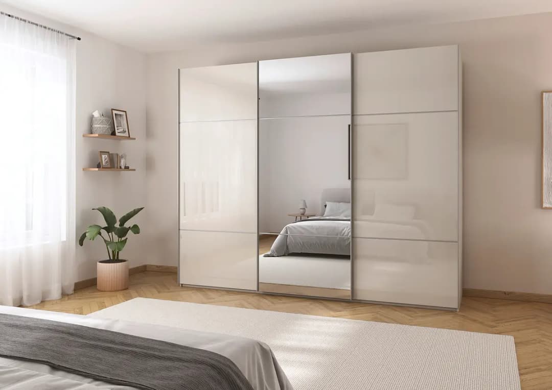 rauch Orange Schwebetürenschrank Covalo mit Glasfront 271cm | Beige
