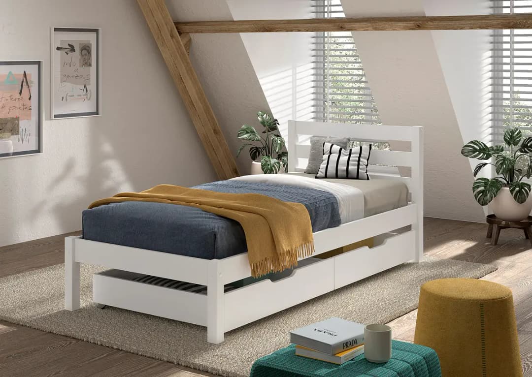 Vipack Pino Einzelbett 90 x 200cm Weiß/Kiefer Weiß | Holztöne