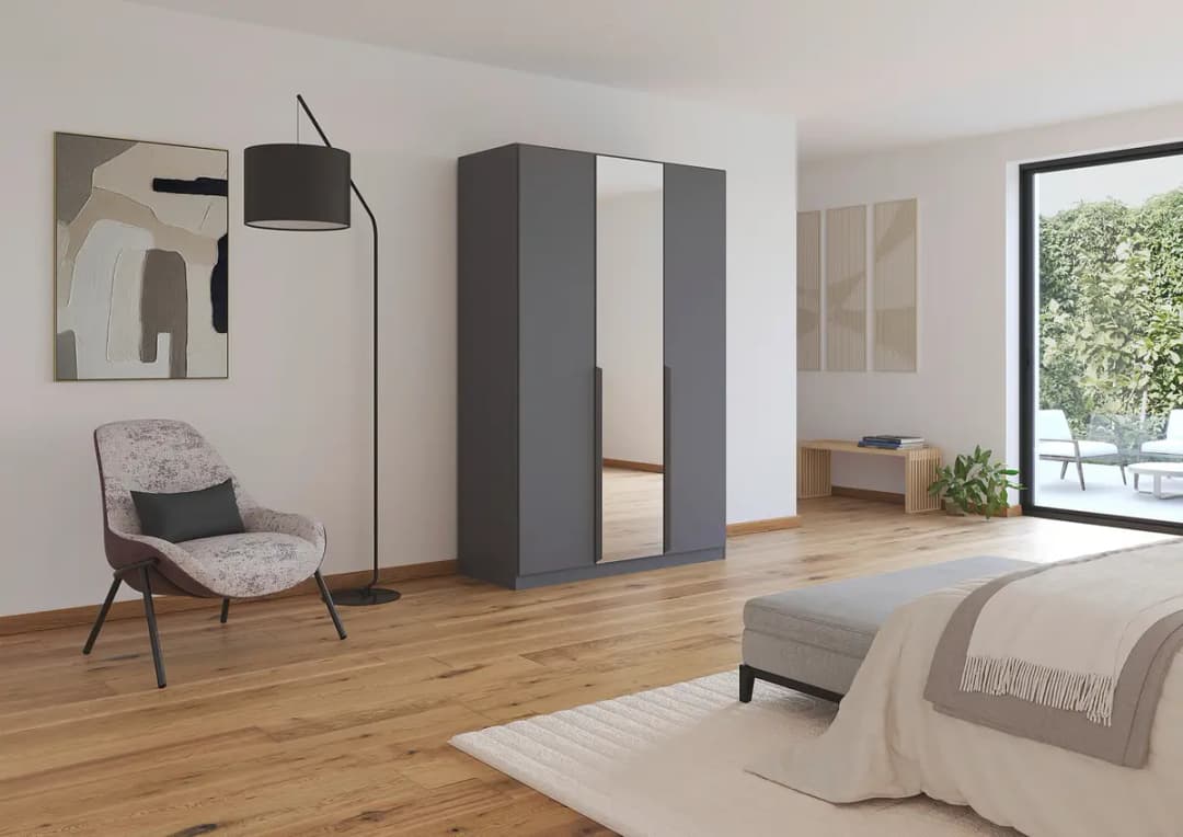 Rauch Orange Drehtürenschrank Quadra mit Spiegel 136cm Grau | Grau