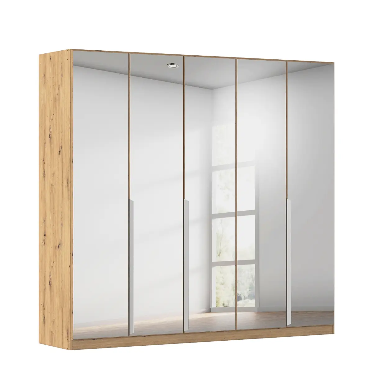 Drehtürenschrank Quadra mit Spiegelfront 226cm | Holztöne