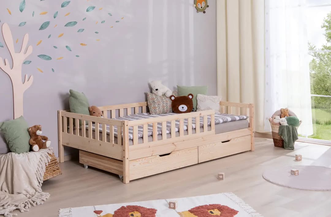 TiCAA Massives Hausbett Lou mit Schublade 120 x 200cm mit Lattenrost