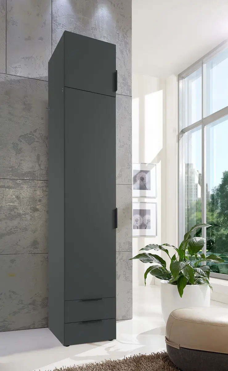 Wimex Drehtürenschrank Modena mit Aufsatz 40cm Schwarz/Graphit