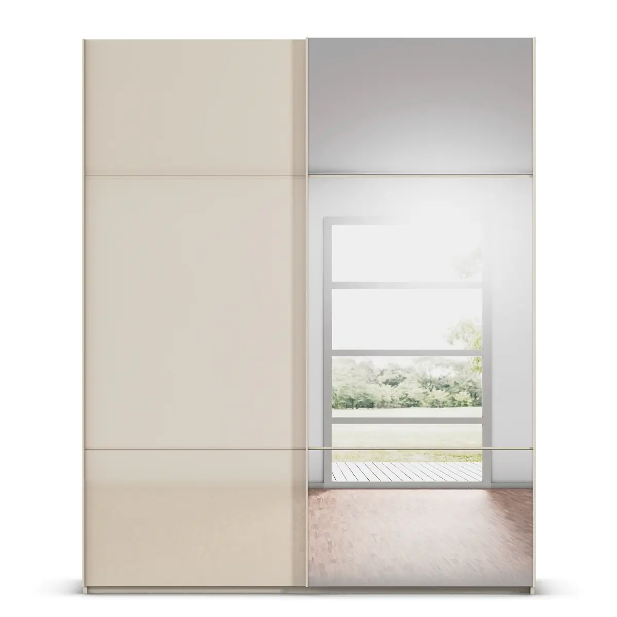 rauch Orange Schwebetürenschrank Covalo mit Glasfront 181cm | Beige