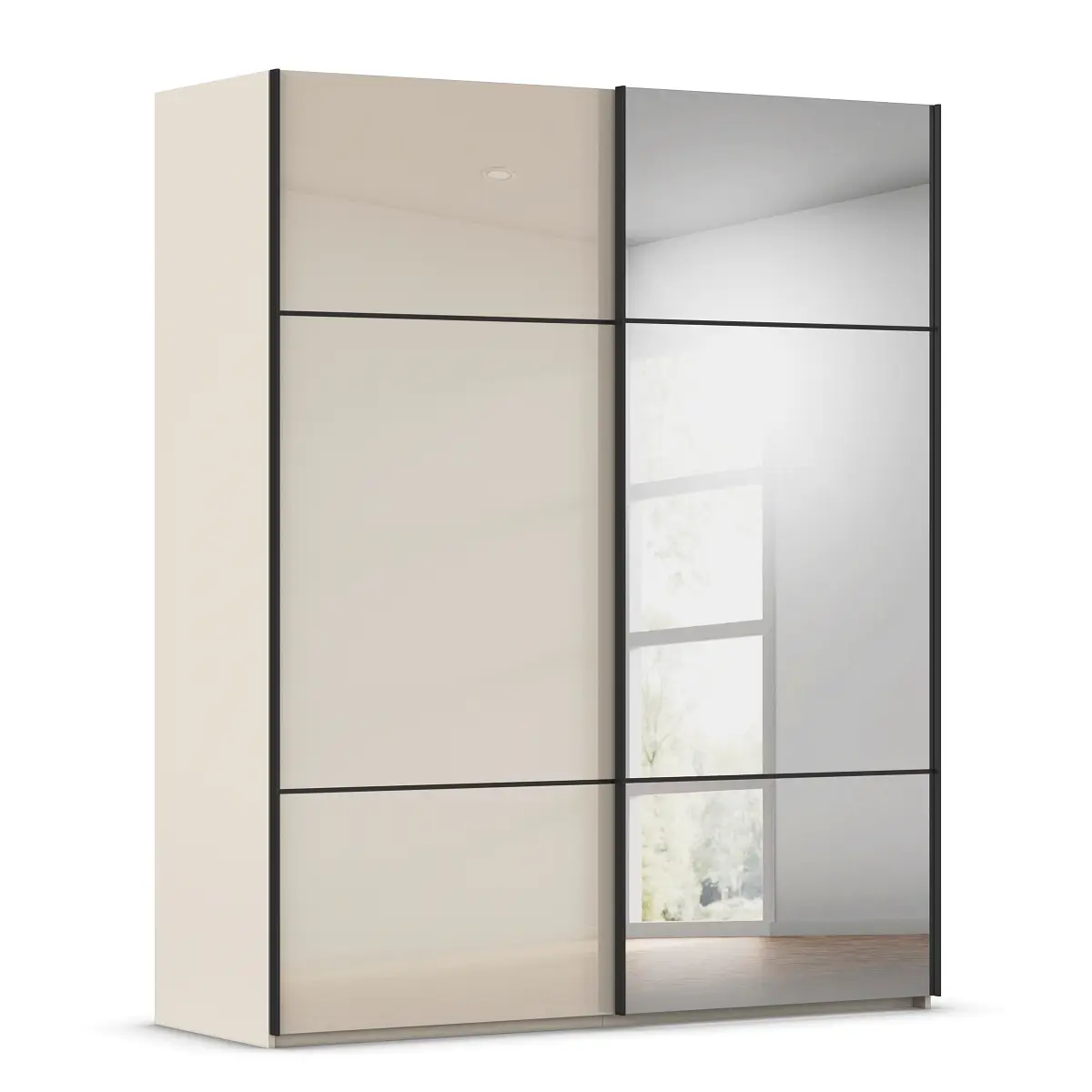 rauch Orange Schwebetürenschrank Covalo mit Glasfront 201cm | Beige