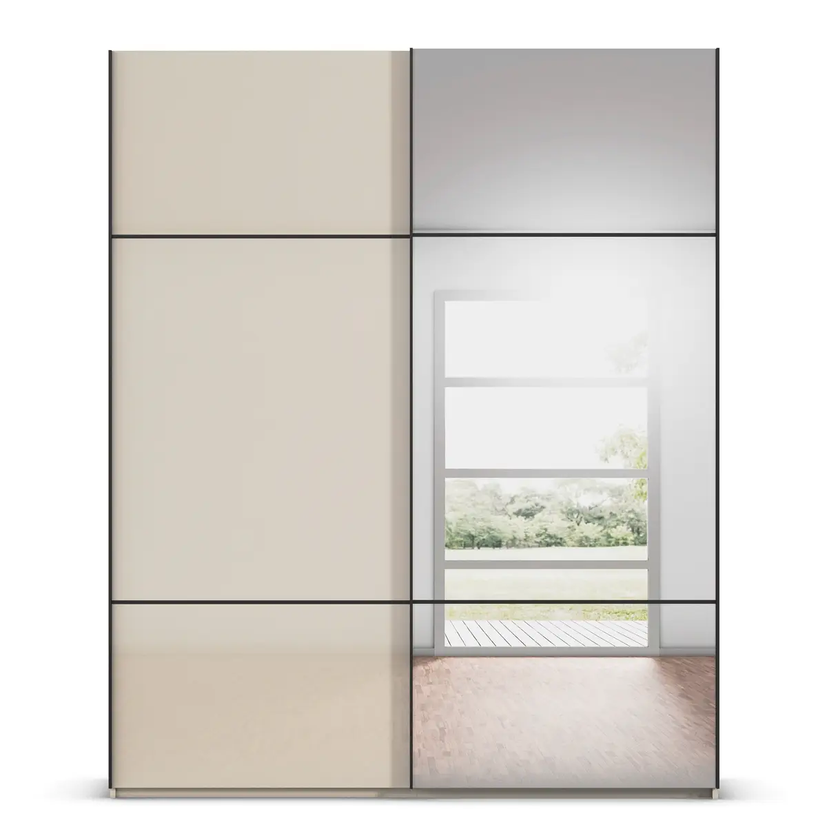 rauch Orange Schwebetürenschrank Covalo mit Glasfront 201cm | Beige