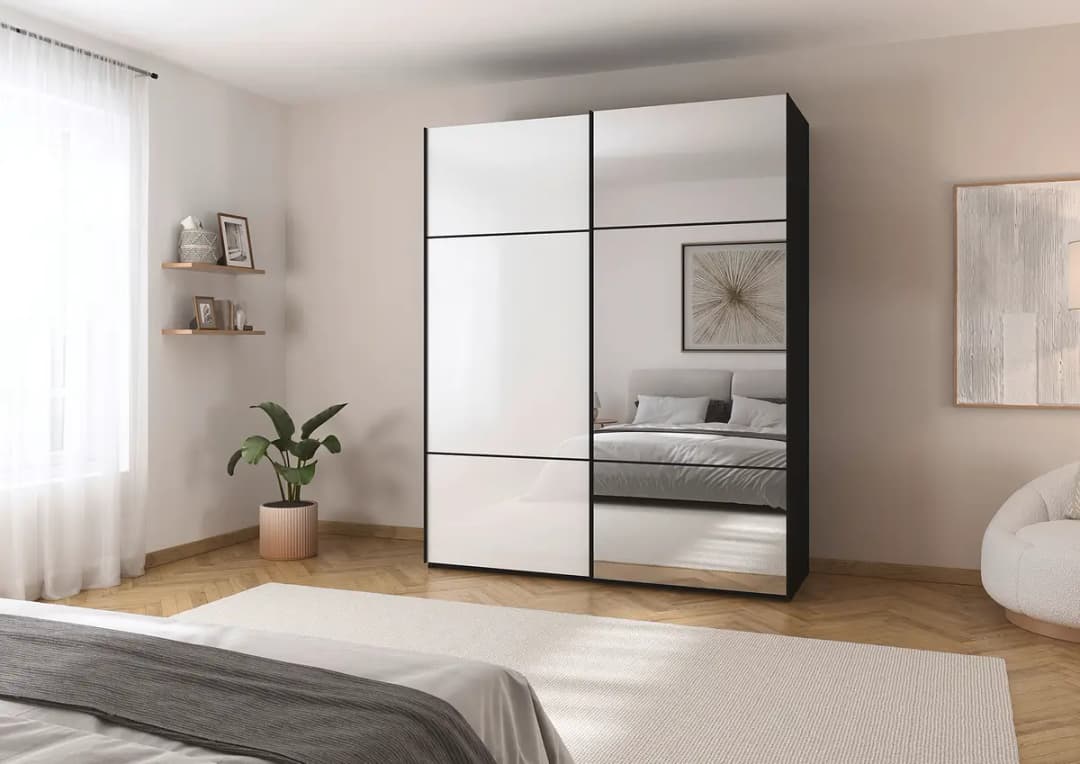 Schwebetürenschrank Covalo | Schwarz
