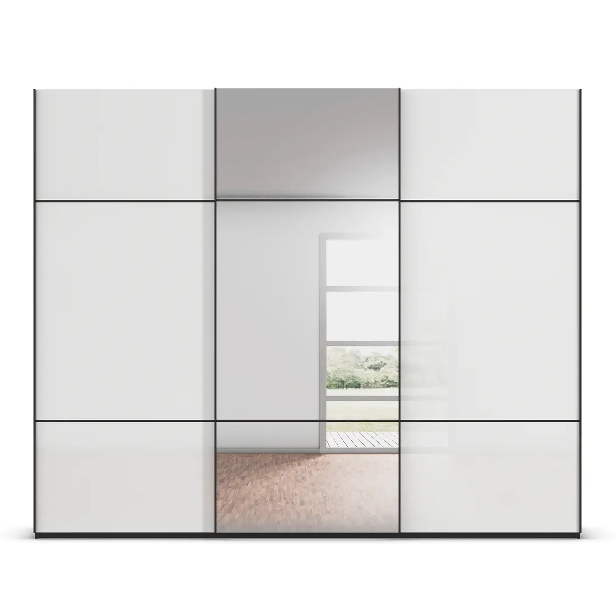 rauch Orange Schwebetürenschrank Covalo mit Glasfront 301cm