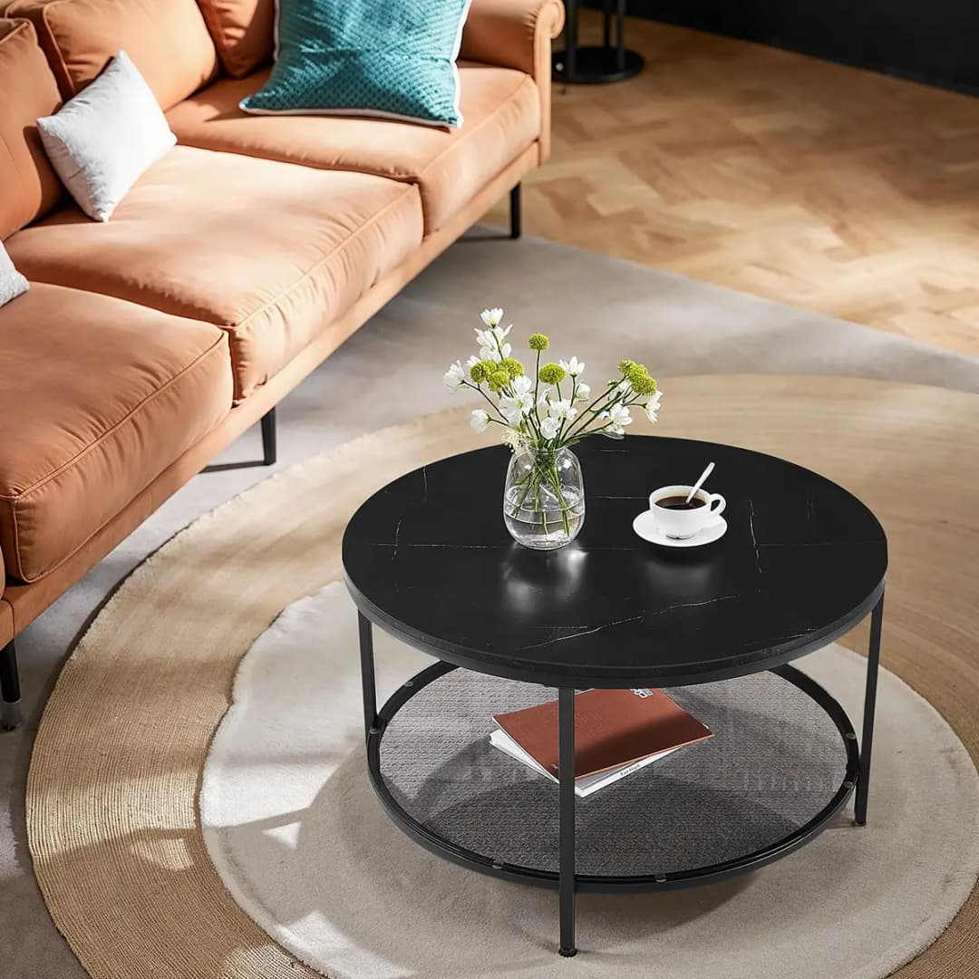 Fredriks Couchtisch Chongu Ø 80cm Schwarz/Marmor Schwarz Dekor