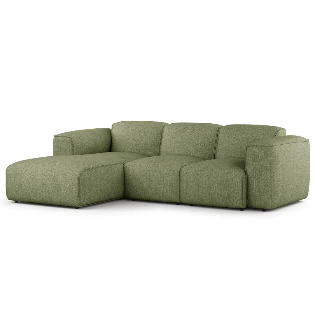 Ecksofa 3-Sitzer mit Longchair Grün Webstoff Amaris | Grün