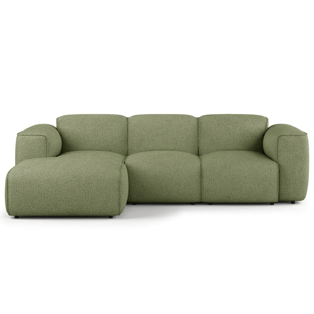 Ecksofa 3-Sitzer mit Longchair Grün Webstoff Amaris | Grün