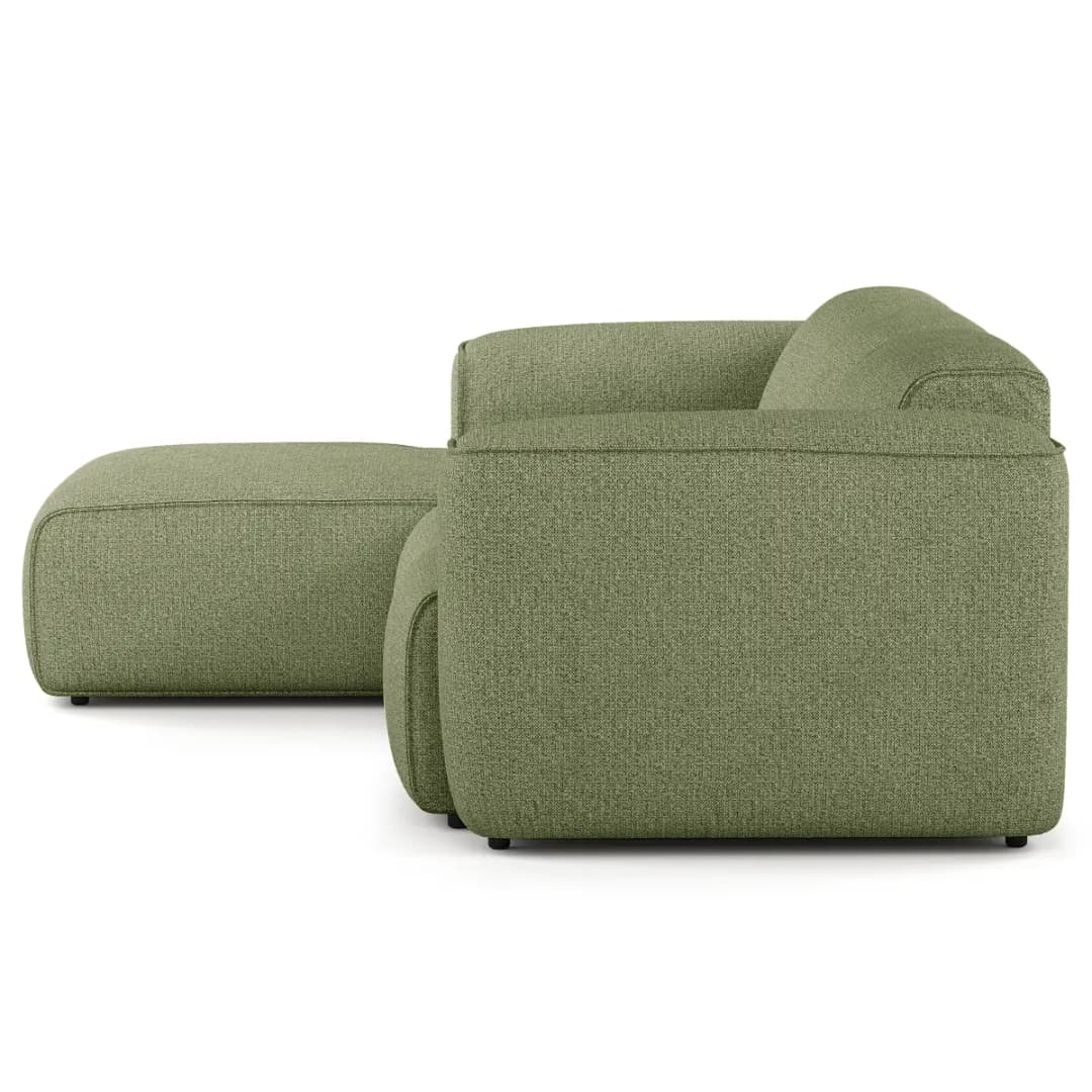 Ecksofa 3-Sitzer mit Longchair Grün Webstoff Amaris | Grün