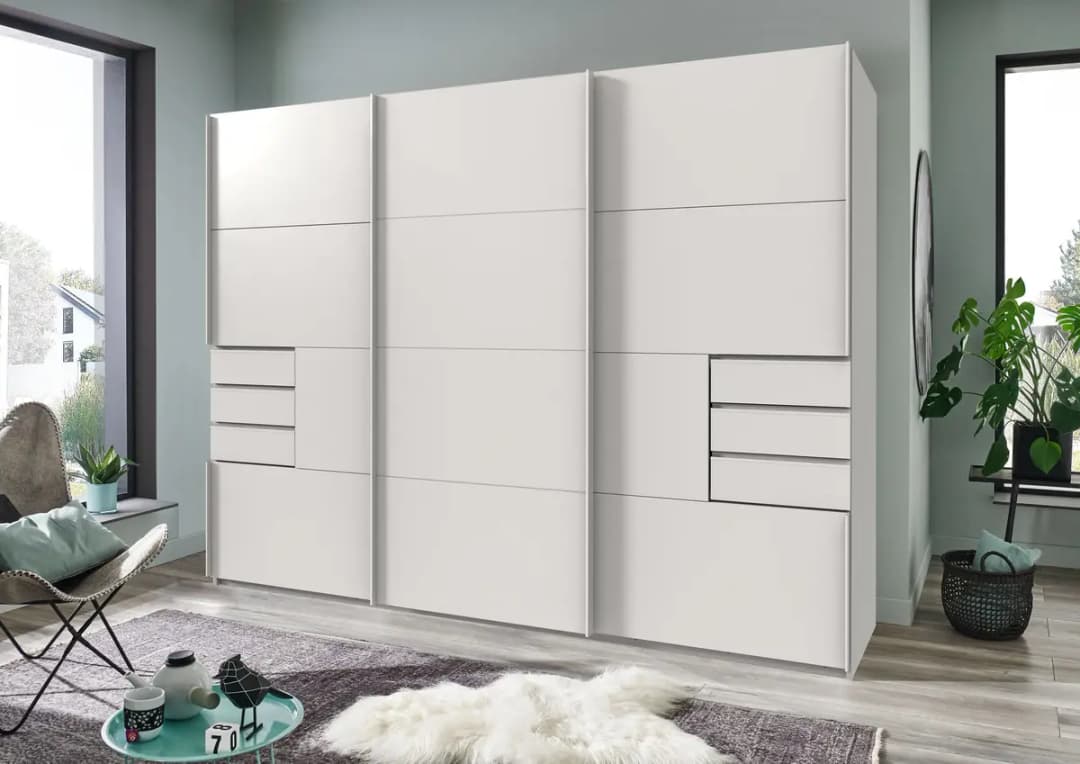 Schwebetürenschrank Bangkok 270cm Weiß/Weiß | Weiß