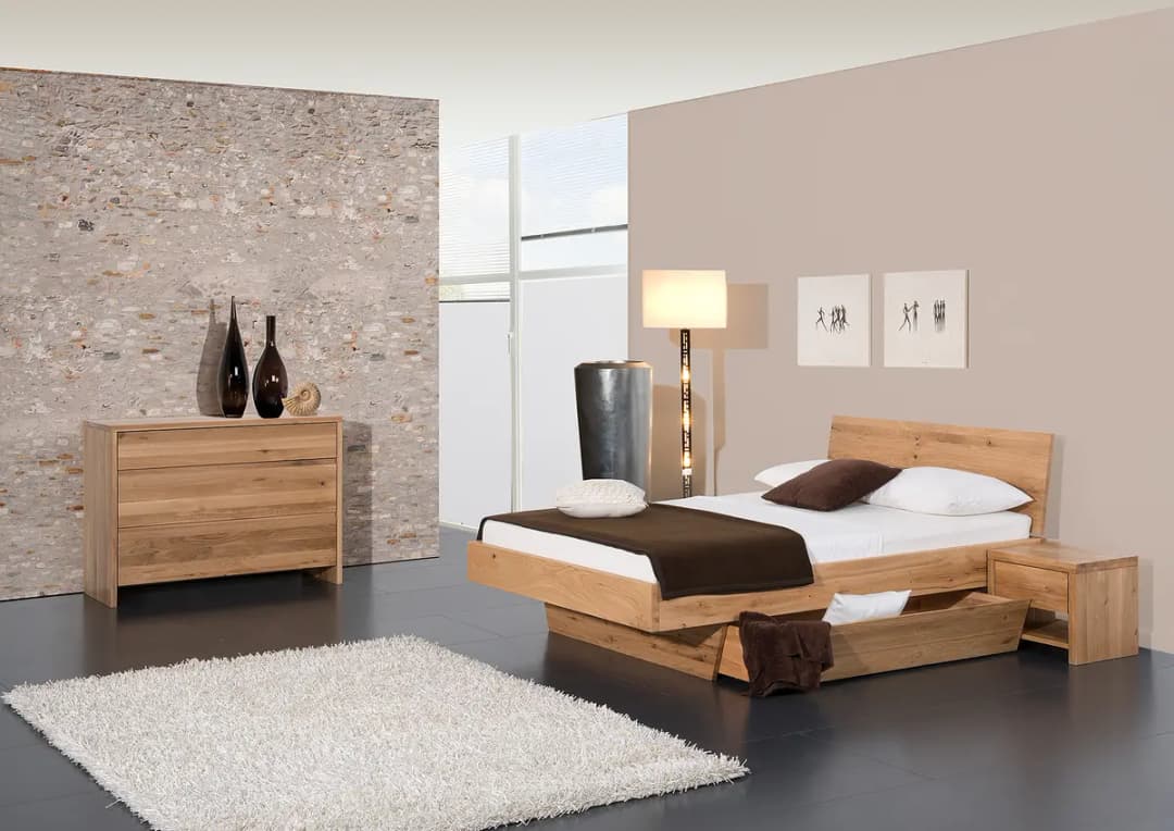 Neue Modular Furniertes Bettgestell Natura Matino 160 x 200cm | Braun