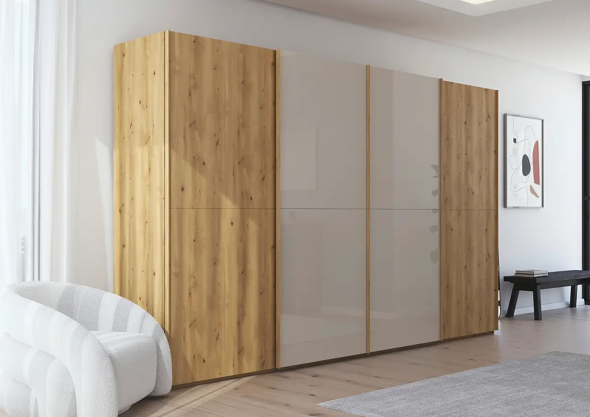 rauch Black Schwebetürenschrank Scale mit Glas 360cm | Mehrfarbig
