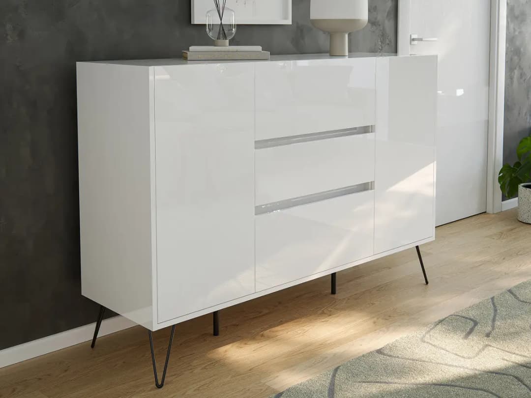 Posseik Sideboard Industrial mit Tür & Schublade 140 x 94cm | Weiß