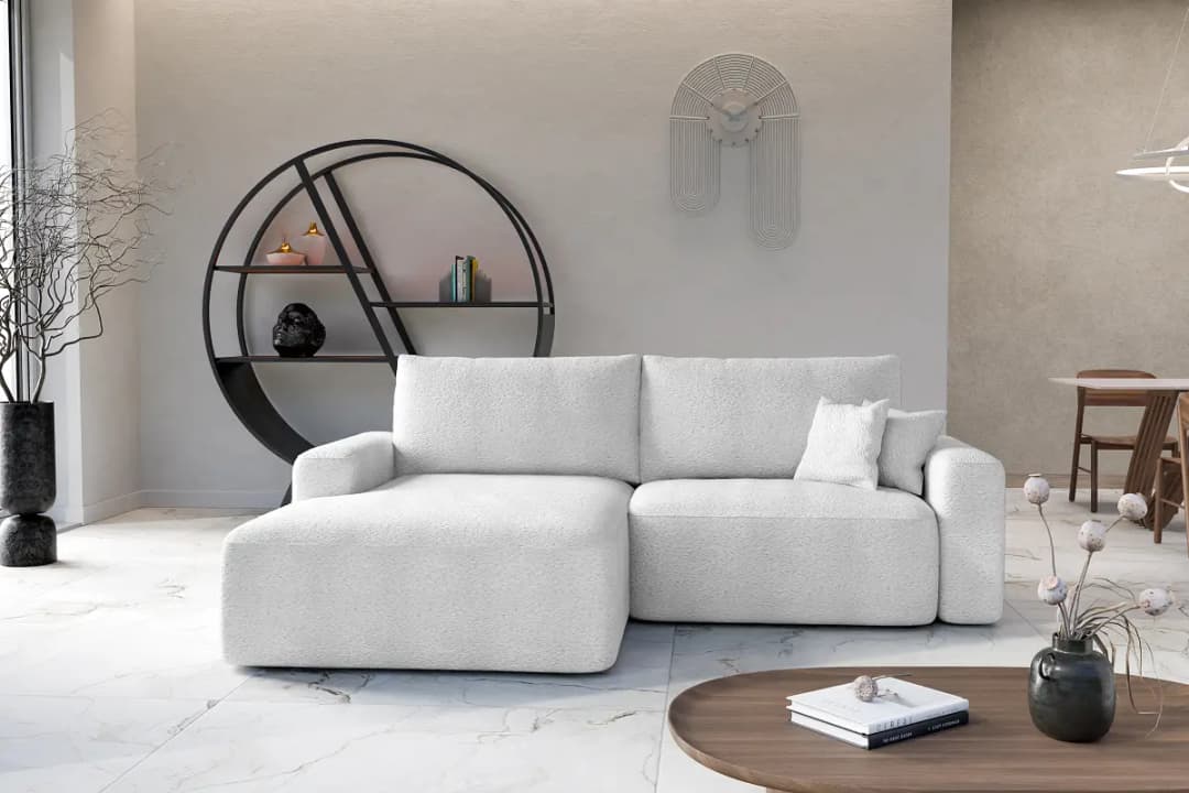 Ecksofa mit Schlaffunktion Beige Bouclé Stoff Coline | Beige
