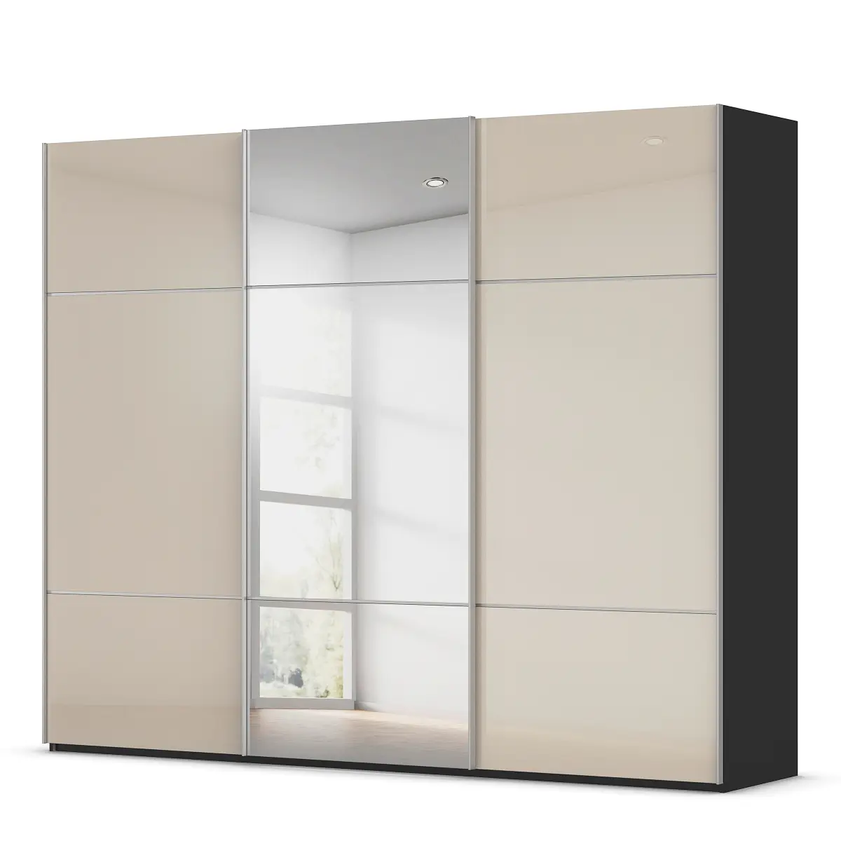 rauch Orange Schwebetürenschrank Covalo mit Glasfront 242cm