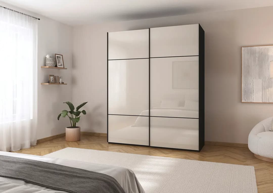 Schwebetürenschrank Covalo | Schwarz