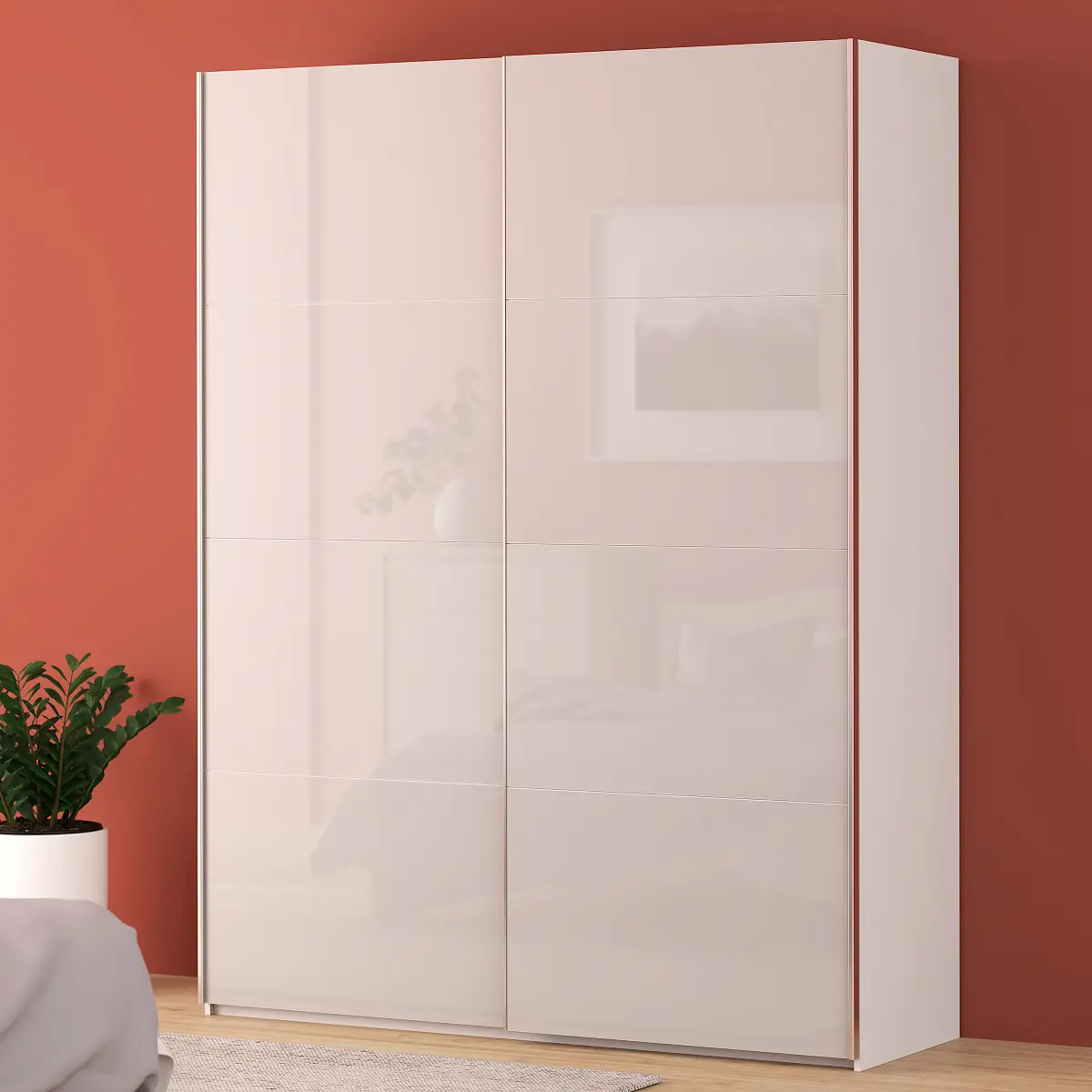 loftscape Schwebetürenschrank Arbery 180cm Weiß/Hochglanz Weiß ohne