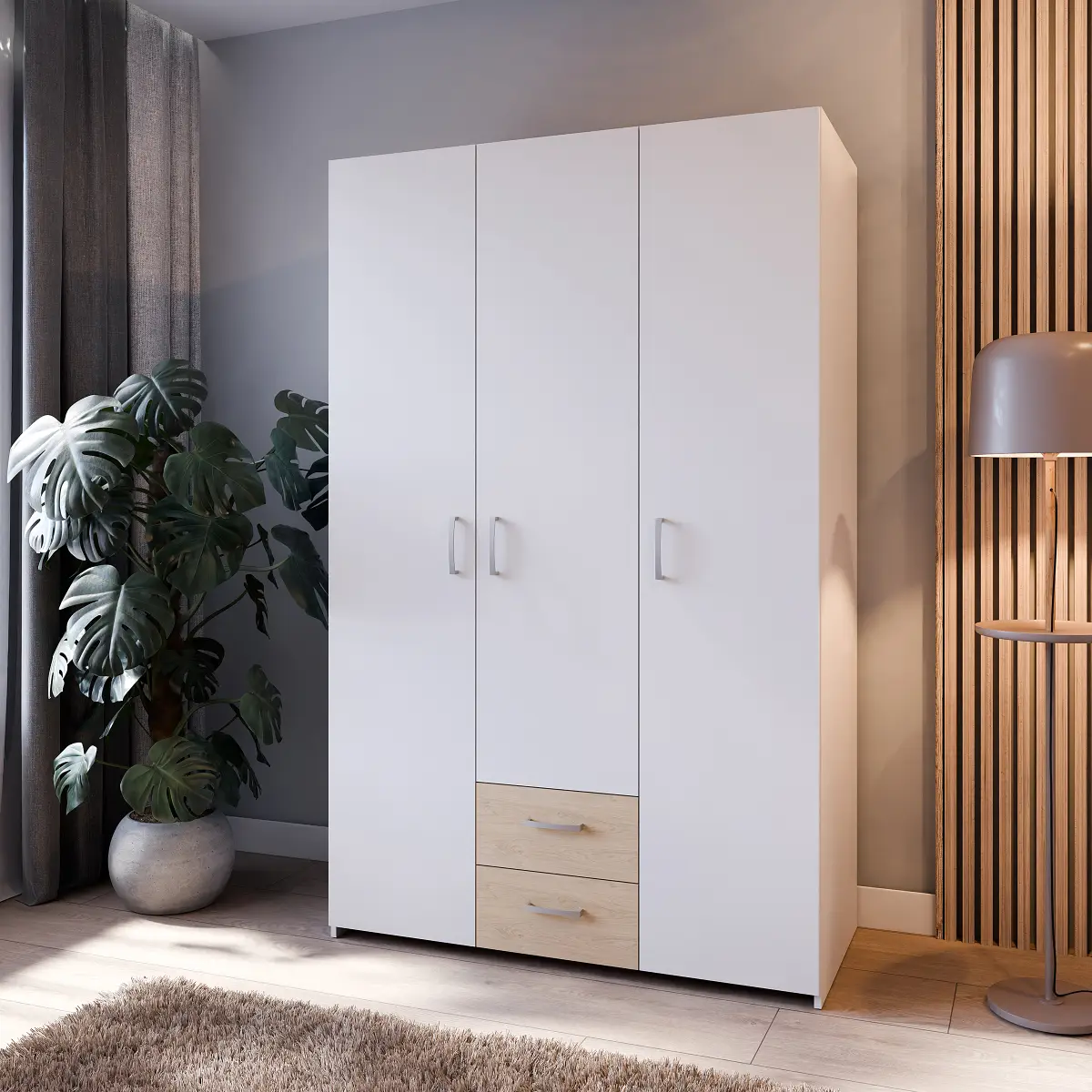 loftscape Drehtürenschrank mit Schublade 119cm | Holztöne