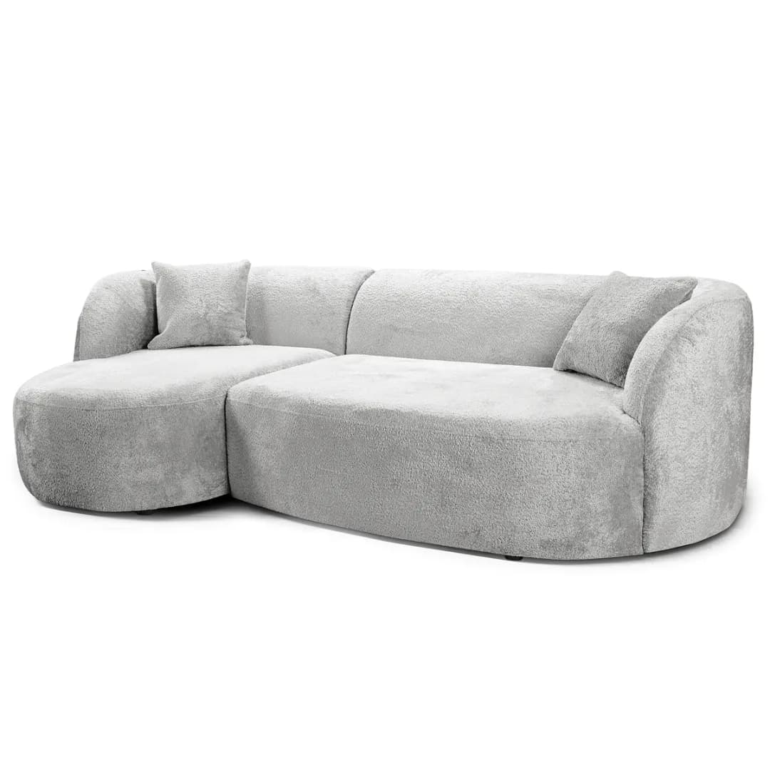 Fredriks Ecksofa mit Longchair Grau Bouclé Stoff Eudora | Grau