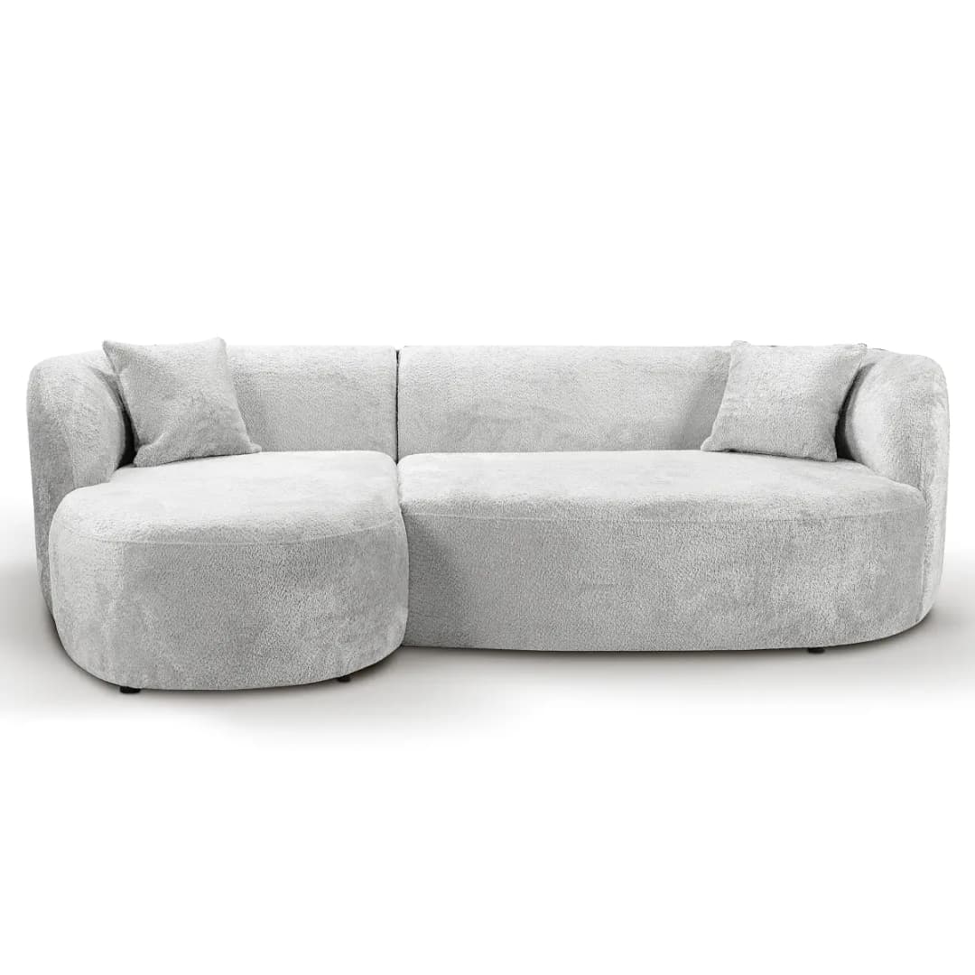 Fredriks Ecksofa mit Longchair Grau Bouclé Stoff Eudora | Grau