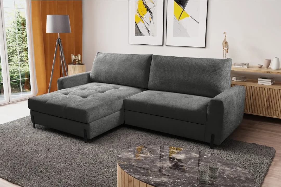 Fredriks Ecksofa mit Schlaffunktion Grau Chenille Edisa | Grau