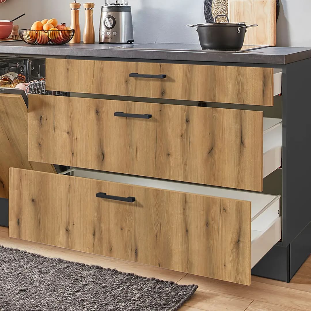 Autarke Küchenzeile 260cm Ausrichtung links Holz/Eiche