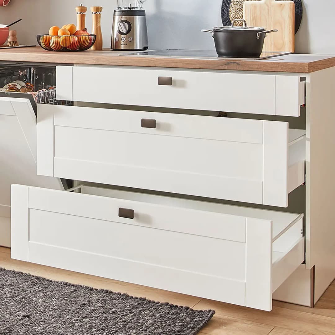 Autarke Küchenzeile Kühlumbau B 320cm Ausrichtung links | Weiß