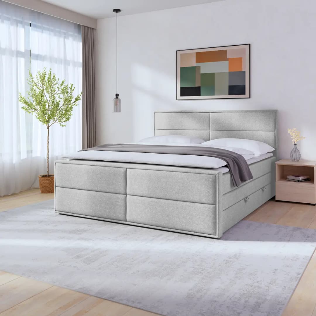 Boxspringbett 120 x 200cm Webstoff Pria Grau H2 | Grau