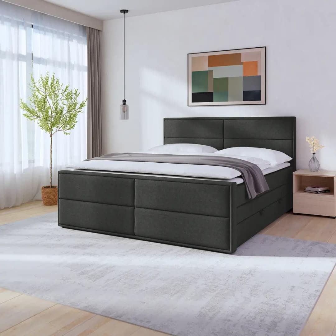 Boxspringbett 120 x 200cm Webstoff Pria Grau H2 | Grau