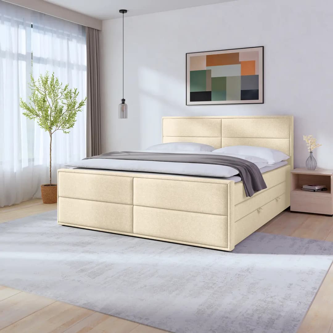 Loftscape Boxspringbett 180 x 200cm Webstoff Pria Beige | Beige