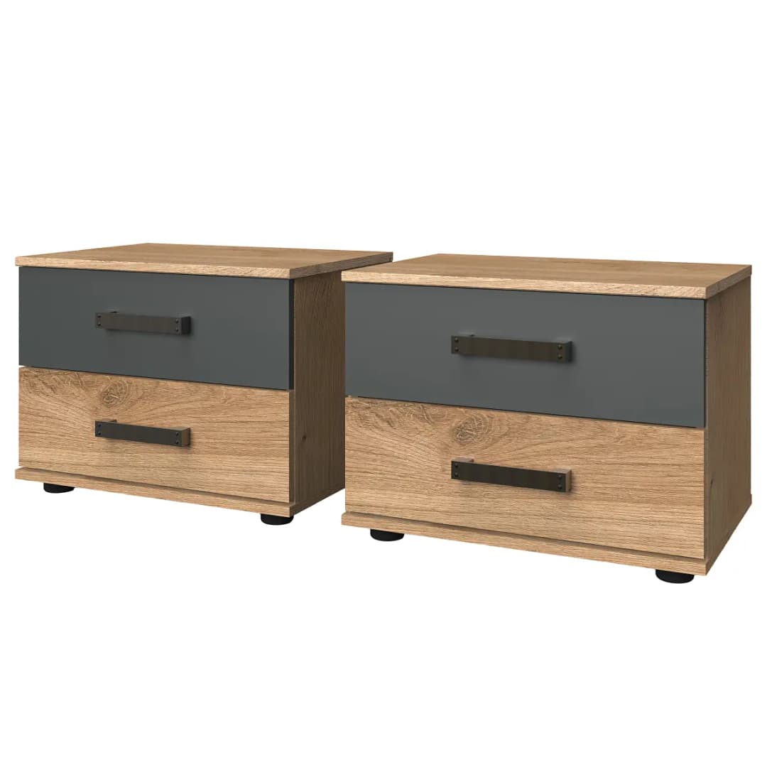 Nachtkommode Stockholm Typ B 2er-Set 40cm Schwarz/Braun | Holztöne