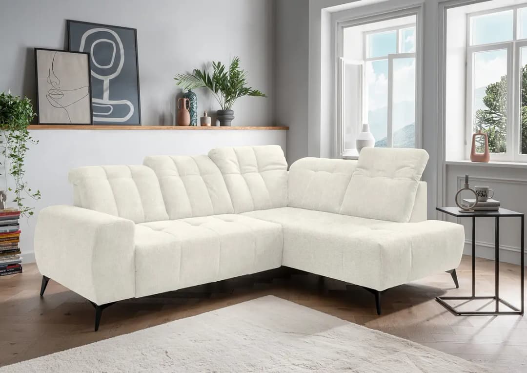 Fredriks Ecksofa mit Ottomane & Funktion Beige Webstoff Colonia