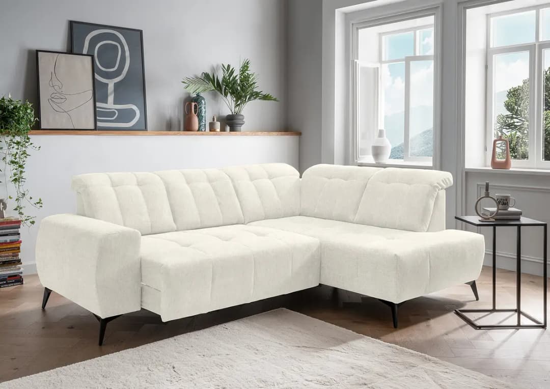Fredriks Ecksofa mit Ottomane & Funktion Beige Webstoff Colonia