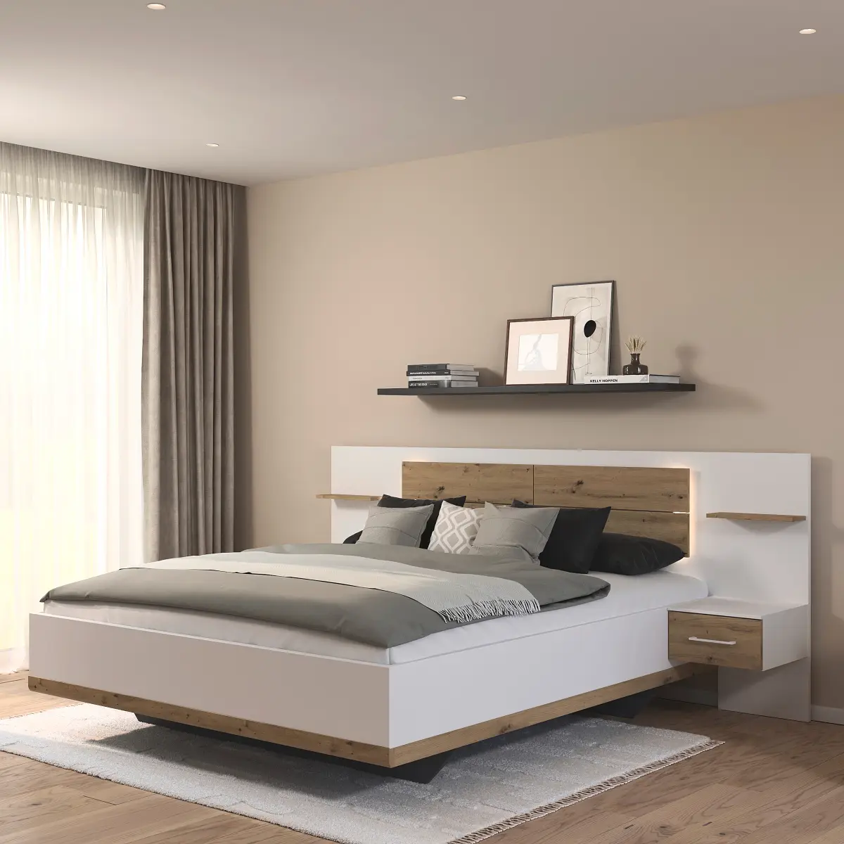 Beleuchtete Bettanlage Boston Extra 180 x 200cm Weiß/Alpinweiß | Weiß