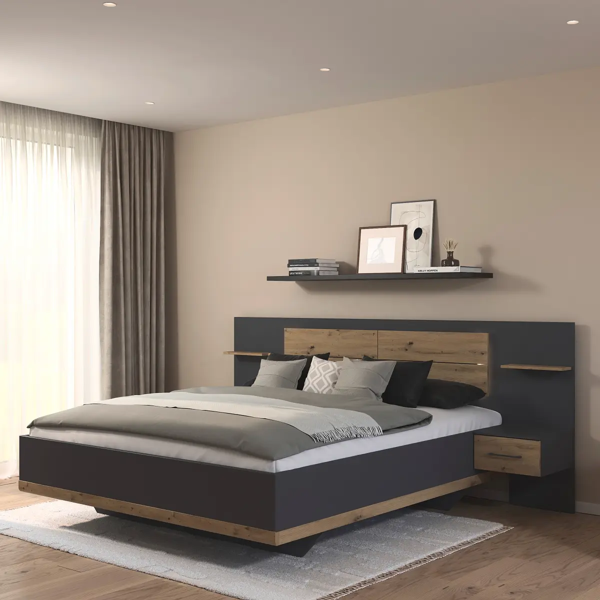 Beleuchtete Bettanlage Boston Extra 180 x 200cm | Grau