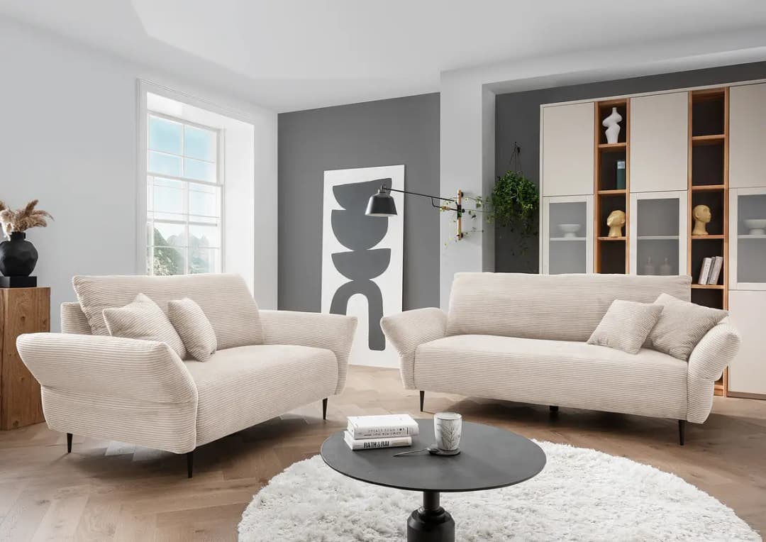 Polstergarnitur 3-2 Beige Cordstoff Duana | Beige